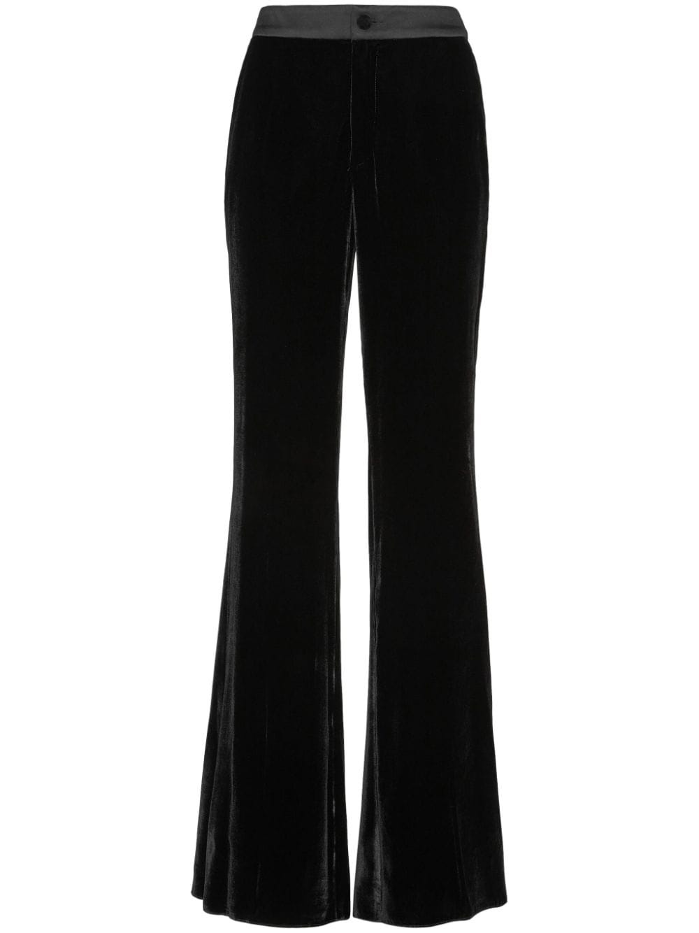 logo-patch velvet flared trousers - 1