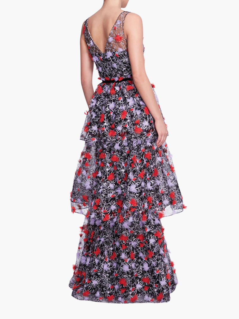 Marchesa TIERED EMBROIDERED FLORAL GOWN outlook