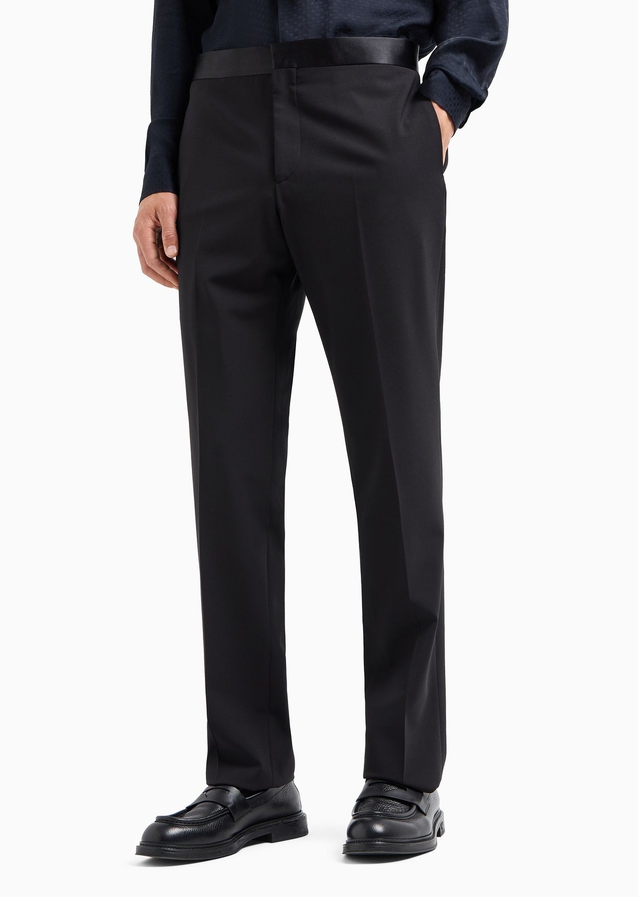 Virgin-wool two-way stretch canvas trousers with satin waist - 2