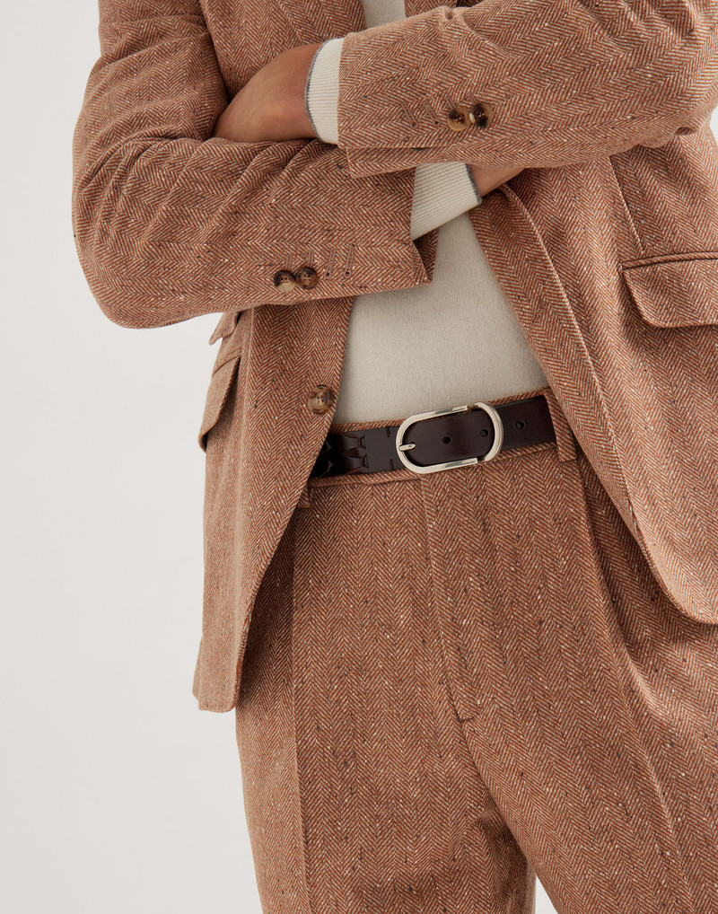 Wool and cashmere flecked chevron leisure fit trousers with pleat 3