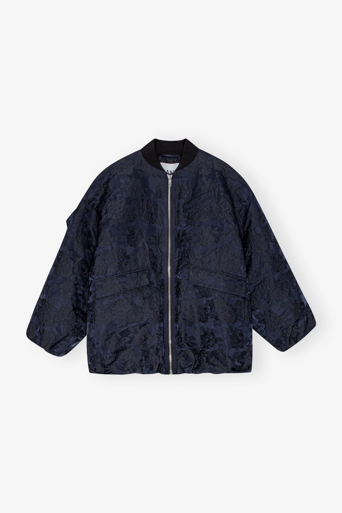 NAVY BLUE BOTANICAL JACQUARD BOMBER JACKET - 1