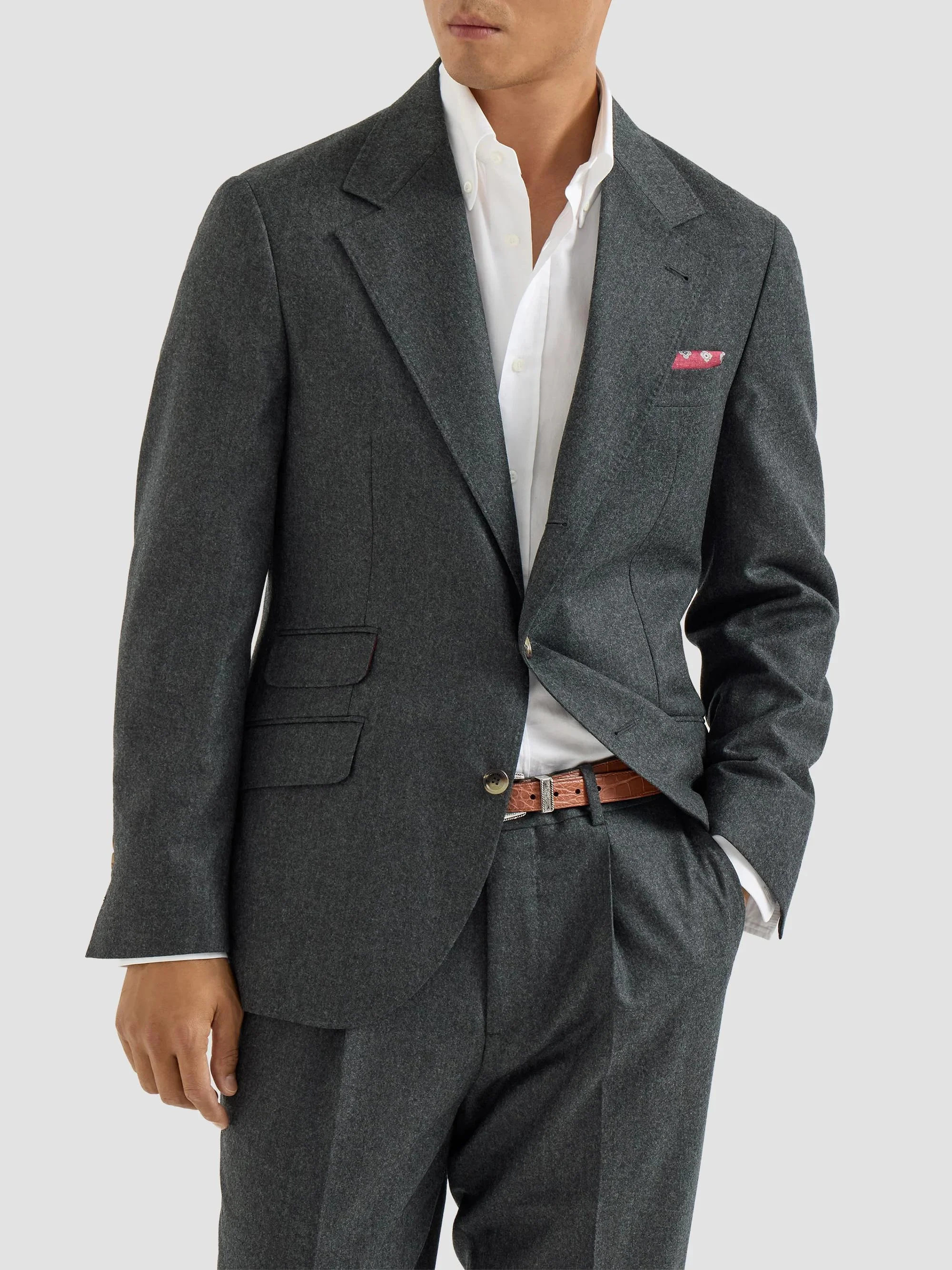 Men's Virgin Wool Flannel Deconstructed Cavallo Blazer - Dark Grey - 1