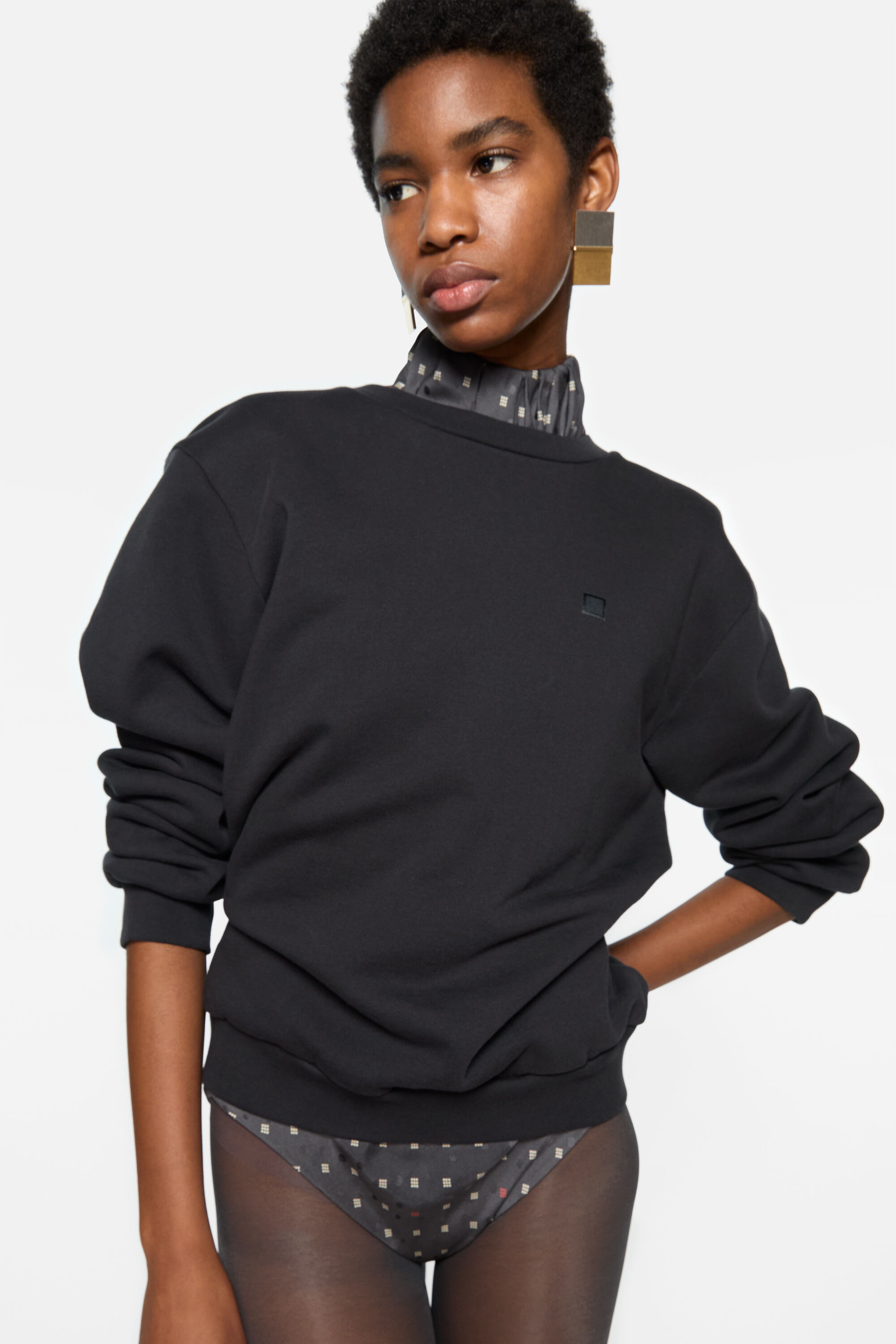 Crew neck fleece sweater - Black - 4