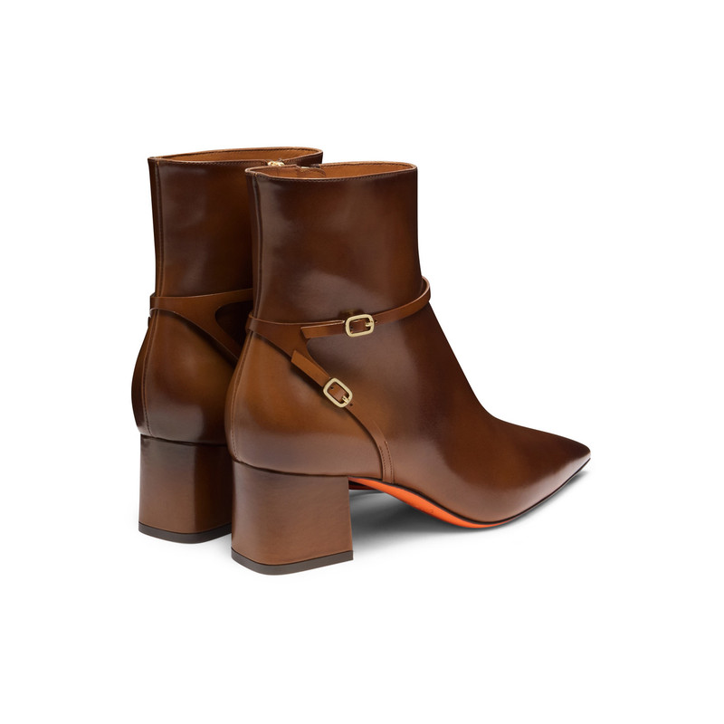 Women's brown leather mid-heel ankle boot 4
