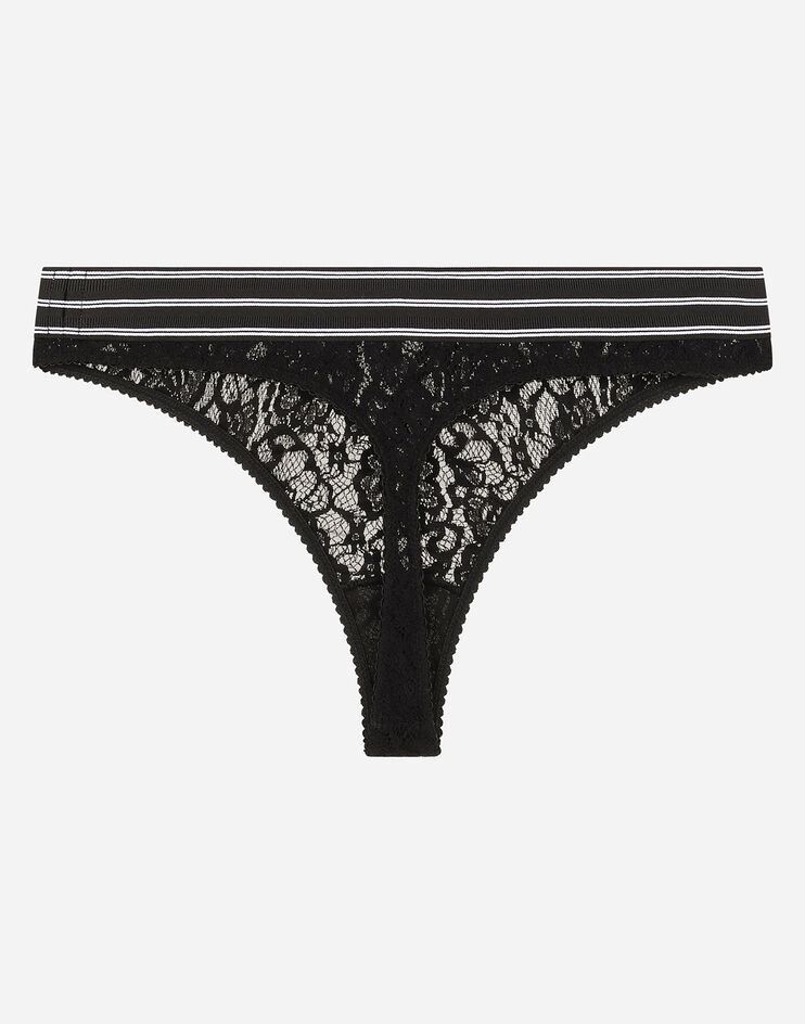 Lace thong with branded elastic - 3