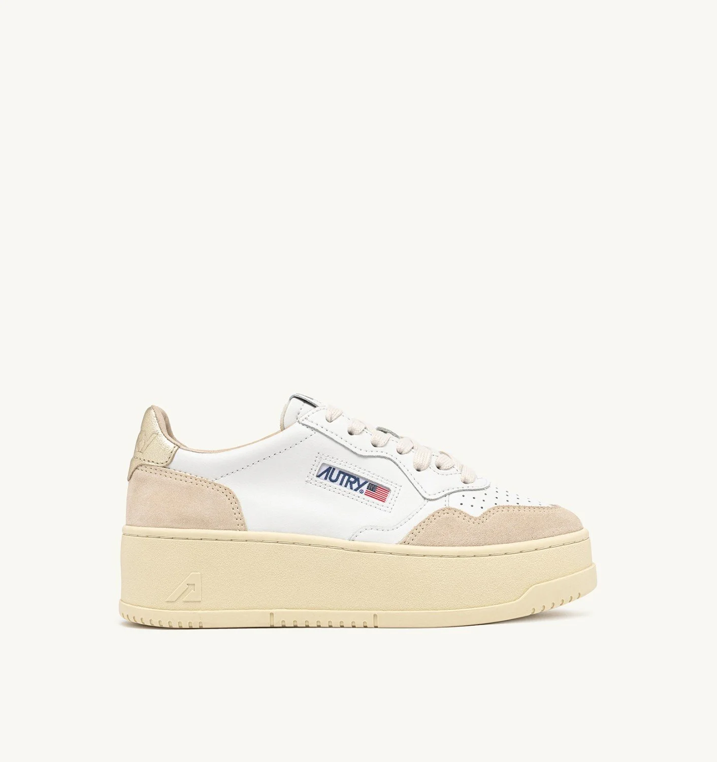 MEDALIST PLATFORM SNEAKERS IN WHITE AND PLATINUM SUEDE AND LEATHER - 1