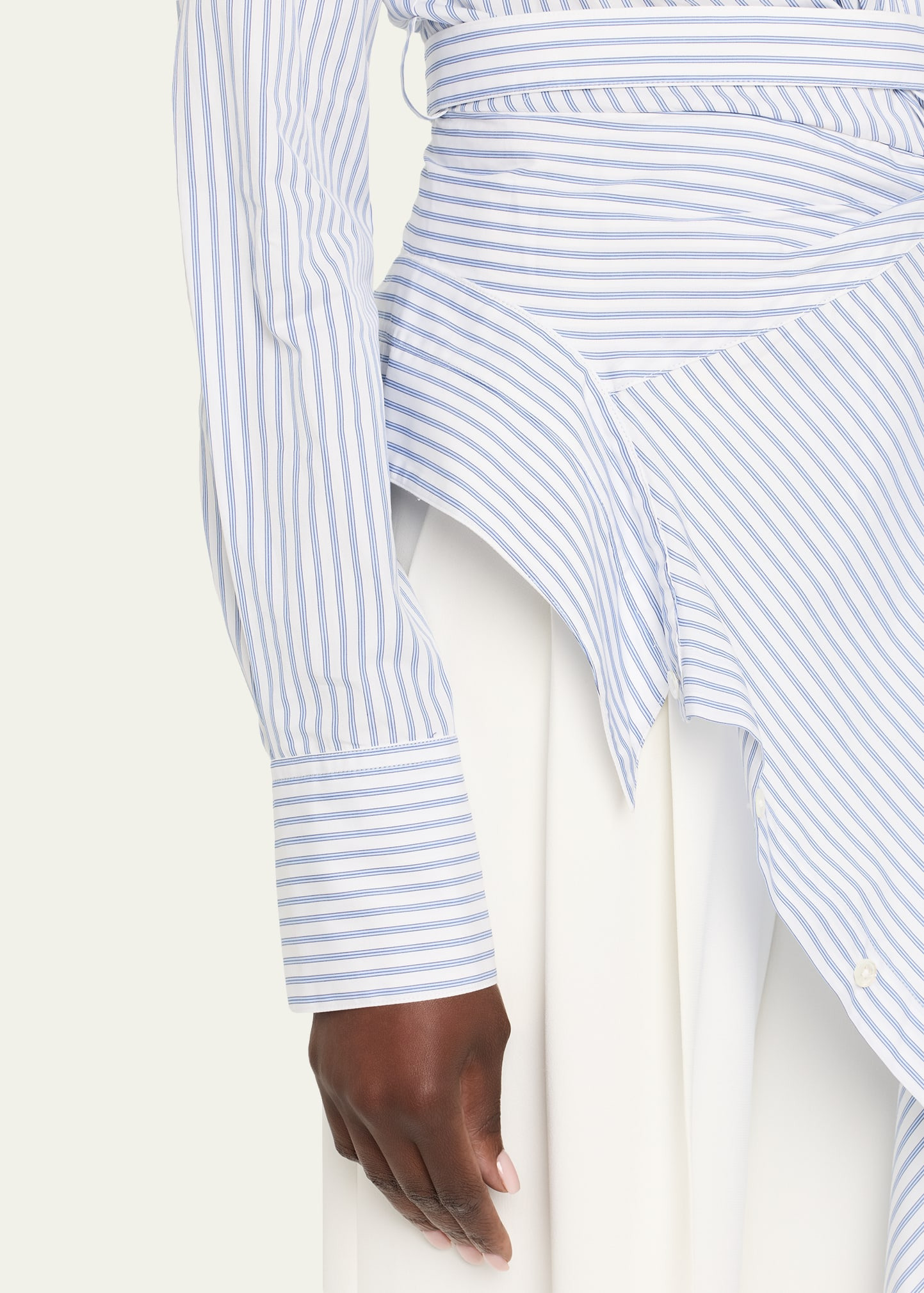 Striped Belted Asymmetric Wrap Blouse - 5