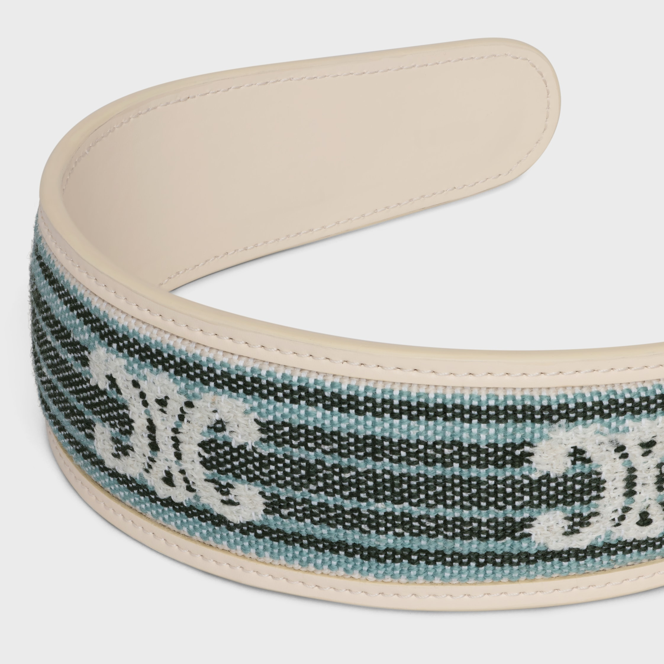 Celine Striped Triomphe Headband in Wool, Cotton, Polyamide and Calfskin - 3