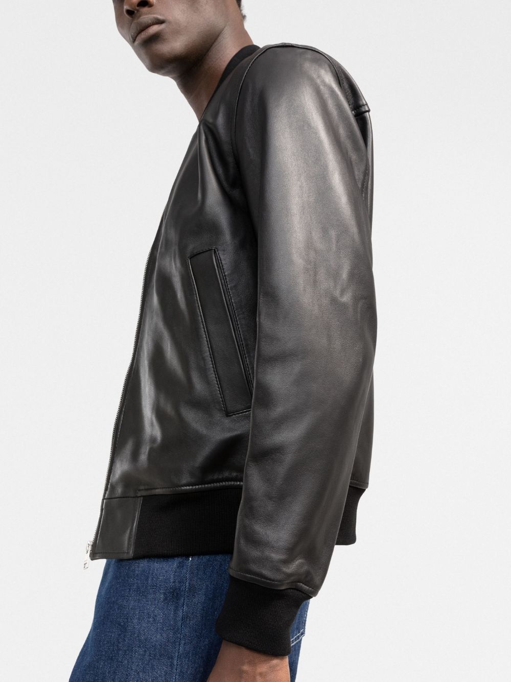 zip-fastening leather bomber jacket - 3