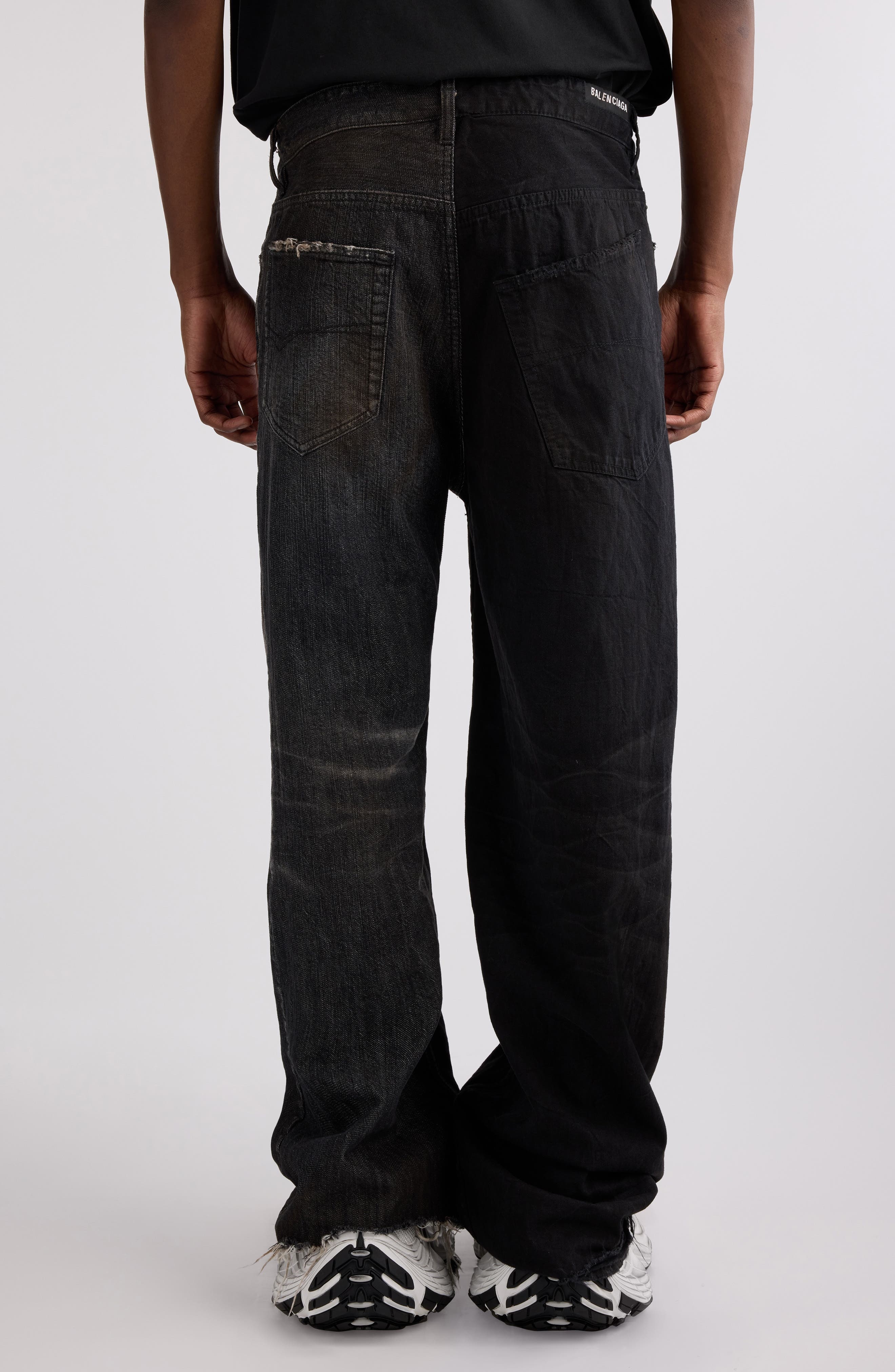 Balenciaga 50-50 Denim Wide Leg Jeans in Light Black at Nordstrom - 3