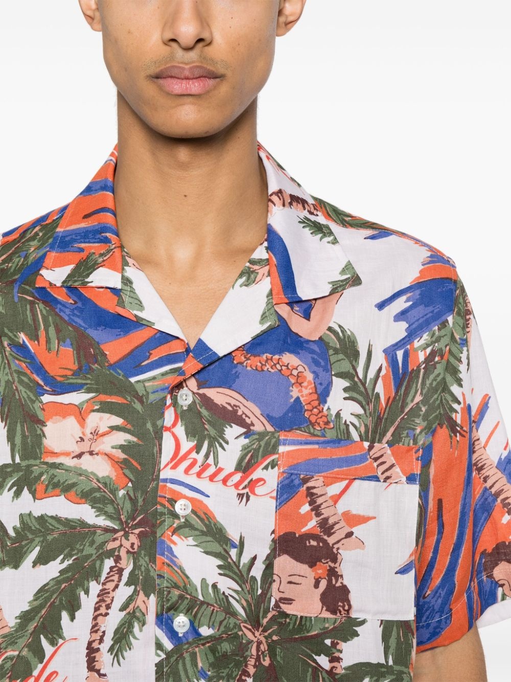 hawaiian-print linen shirt - 5