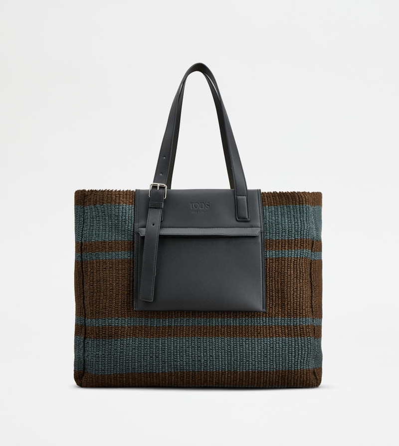 SHOPPING BAG IN CORD AND LEATHER MEDIUM - BLACK, BROWN, BLUE 1
