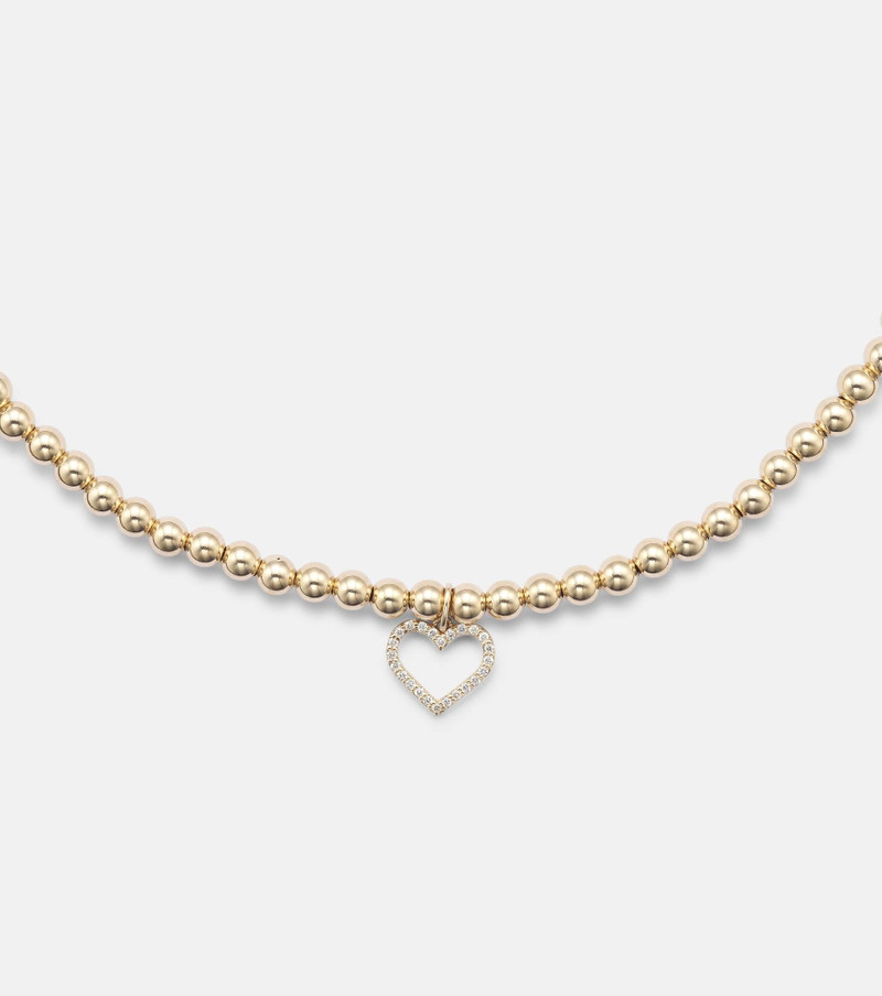 Open Heart 14kt gold choker with diamonds 4