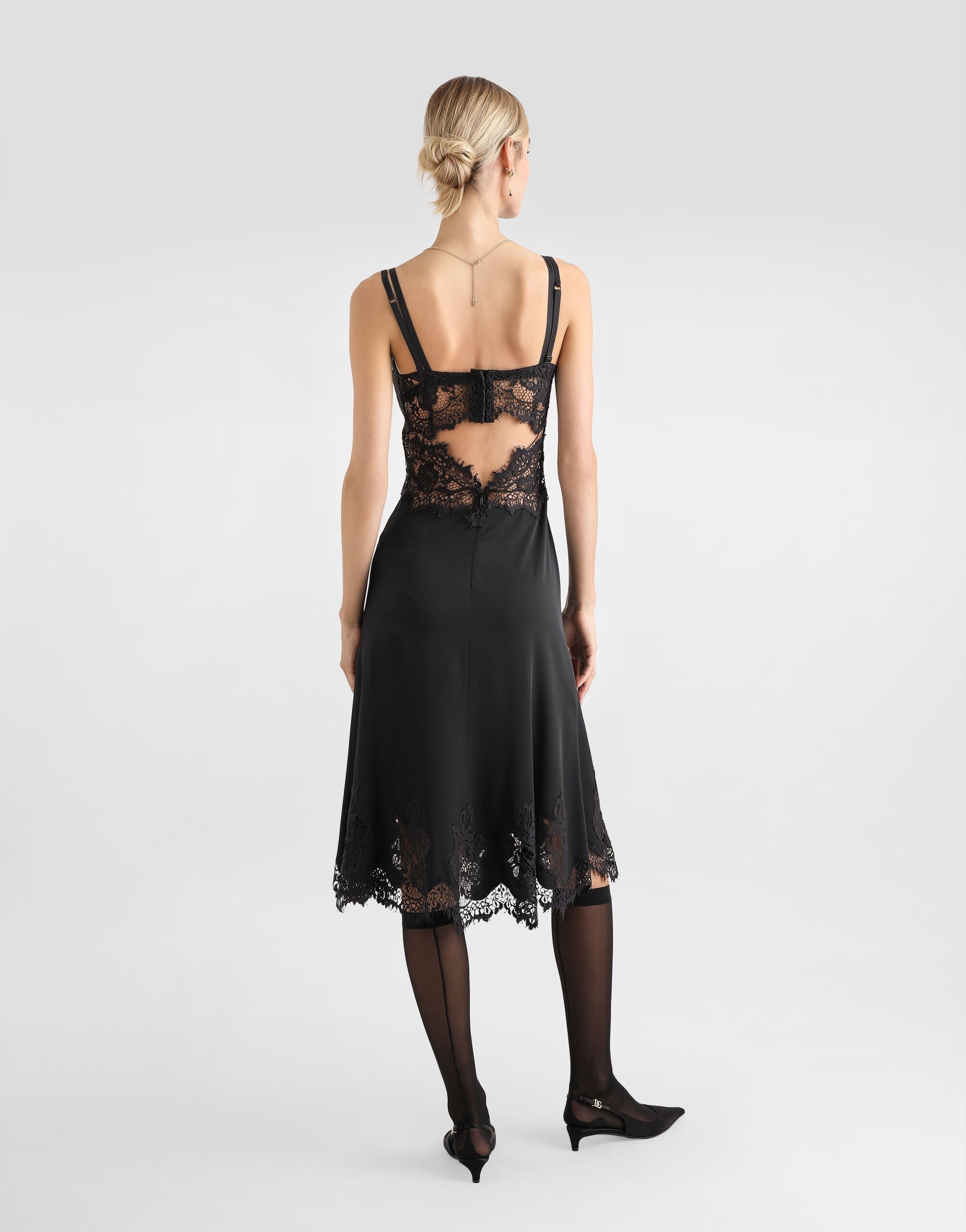 Lace and charmeuse calf-length slip dress - 3
