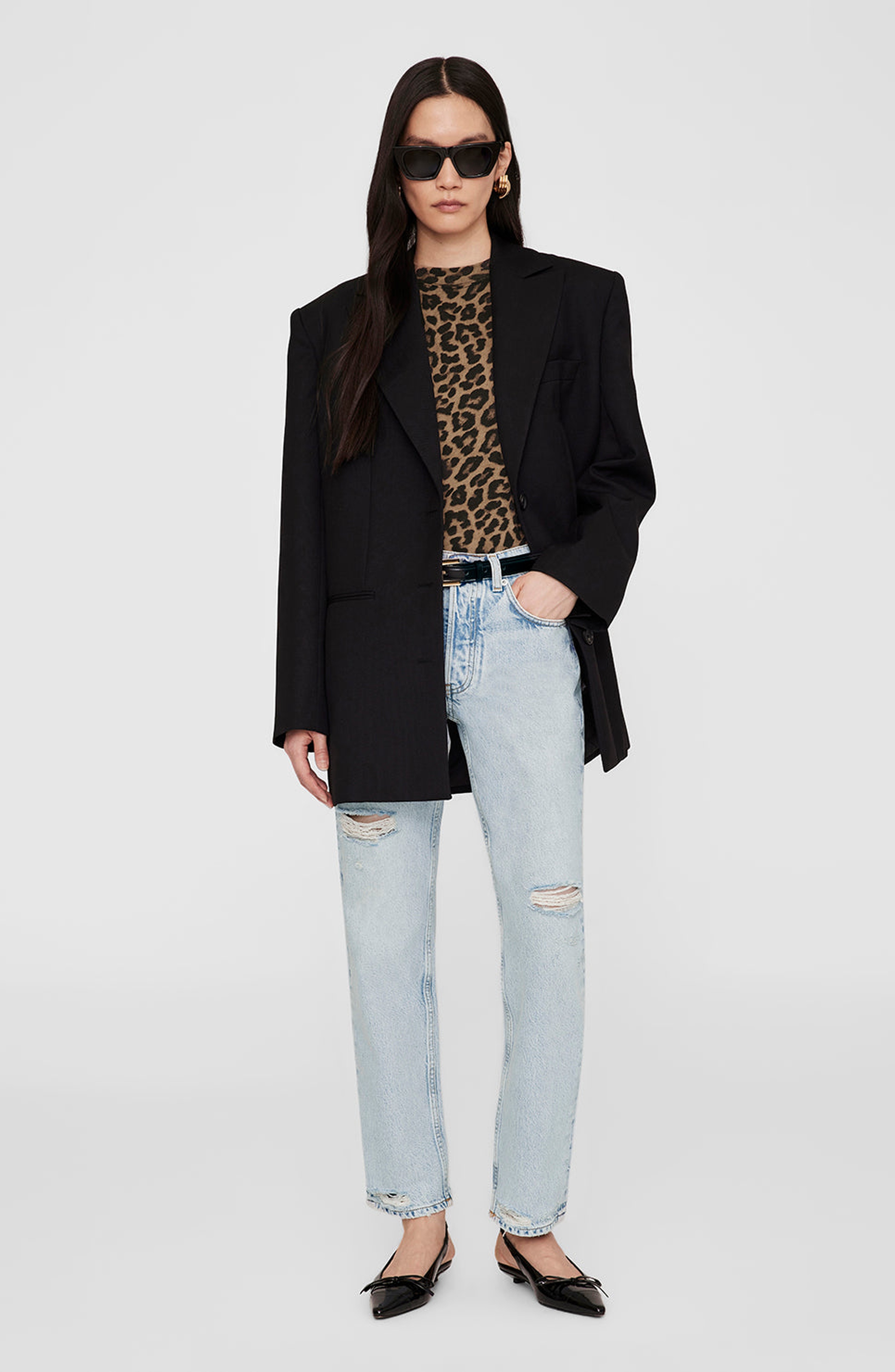 ANINE BING Avi Tee in Black /Brown Leopard at Nordstrom - 5