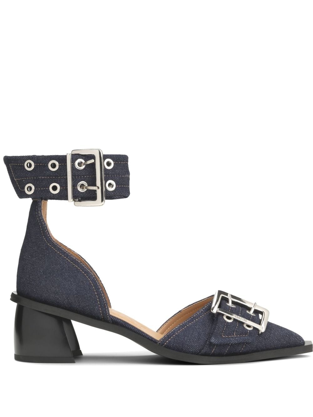 buckle-detail 50mm denim pumps - 1
