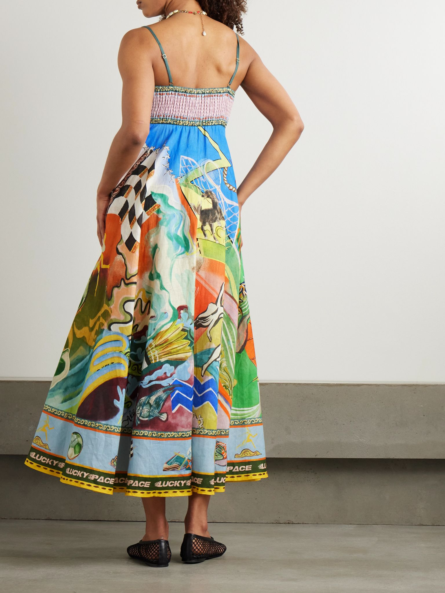Lucky Pace printed shirred linen dress Multi - 3