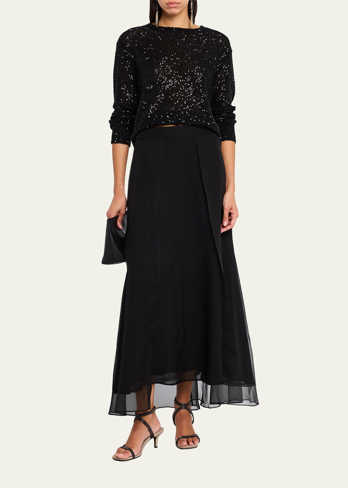 Crispy Silk Paneled Maxi Circle Skirt - 2