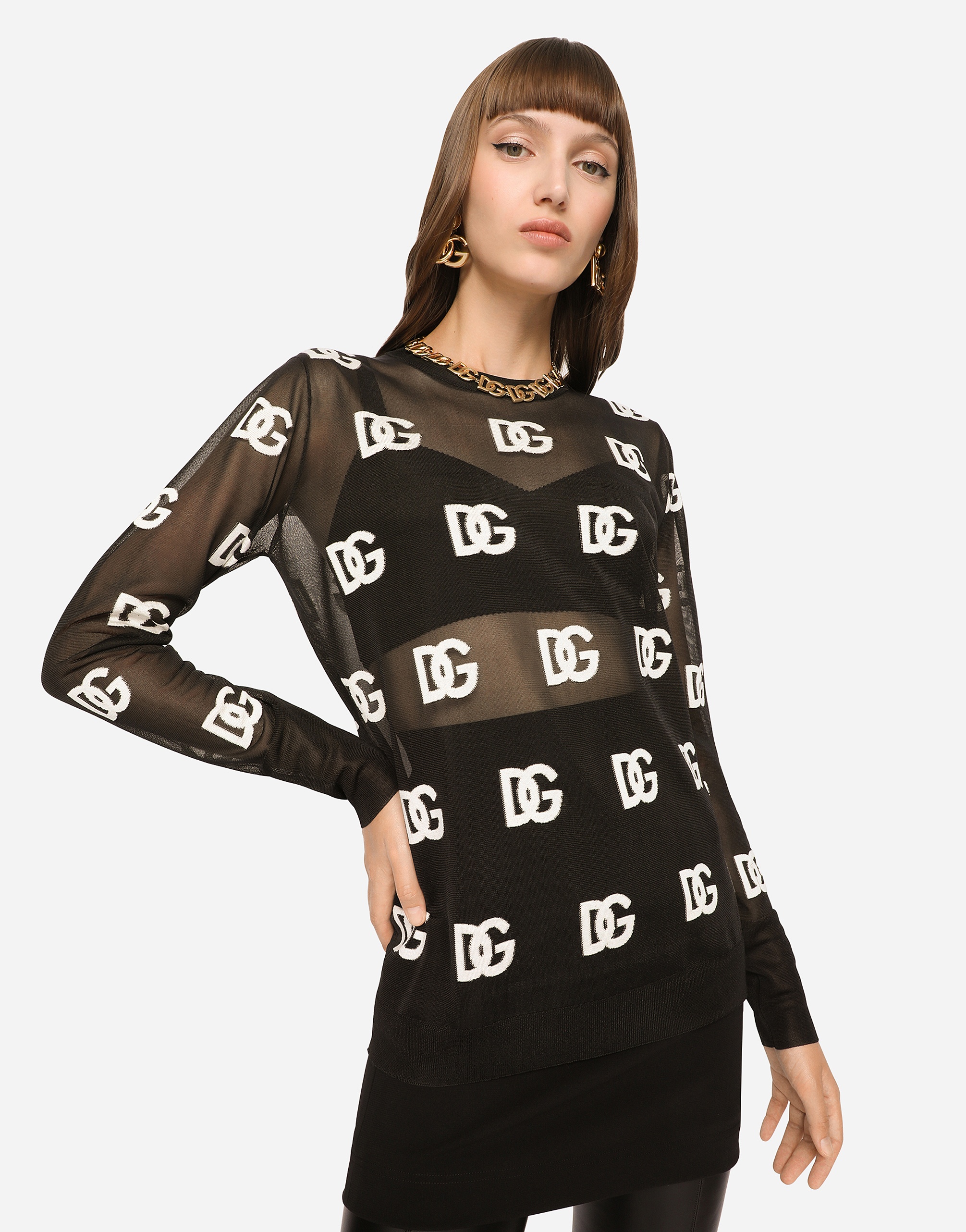 Sheer sweater with all-over DG logo - 2
