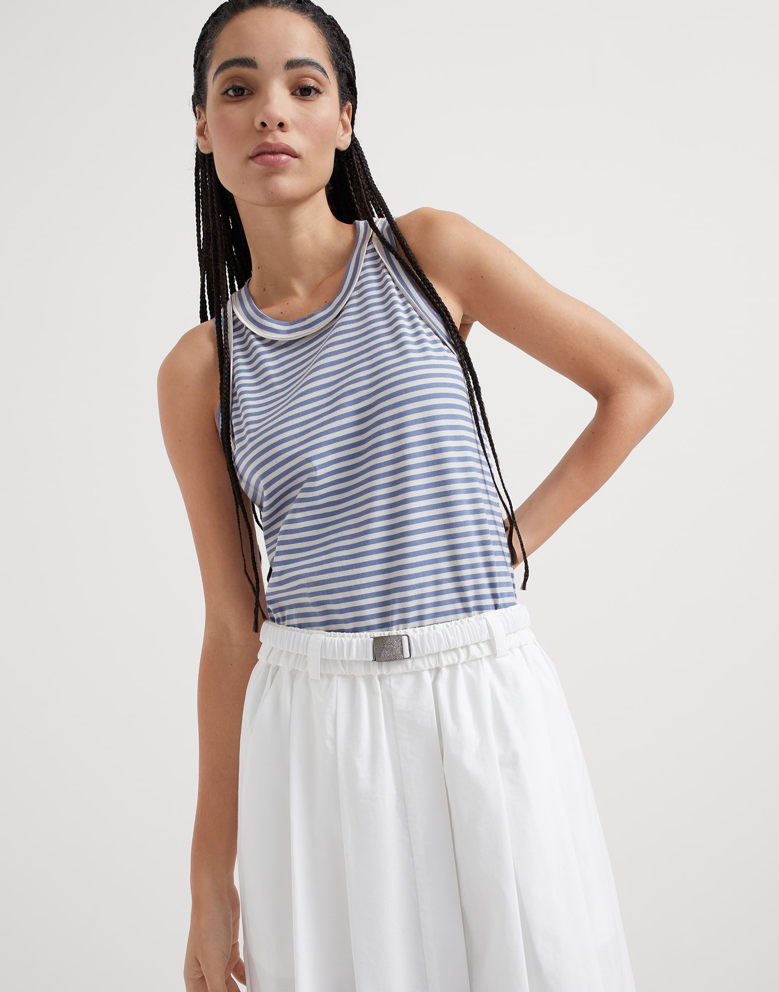 Cotton striped jersey top with monili - 4