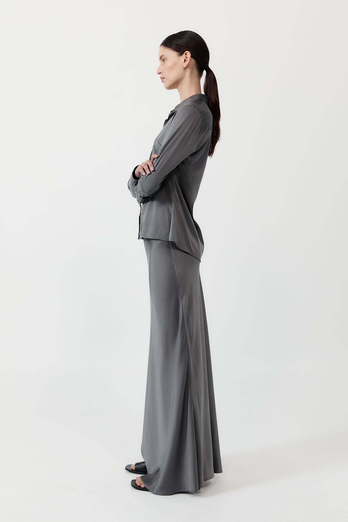 Soft Silk Maxi Skirt - Pewter Grey - 3