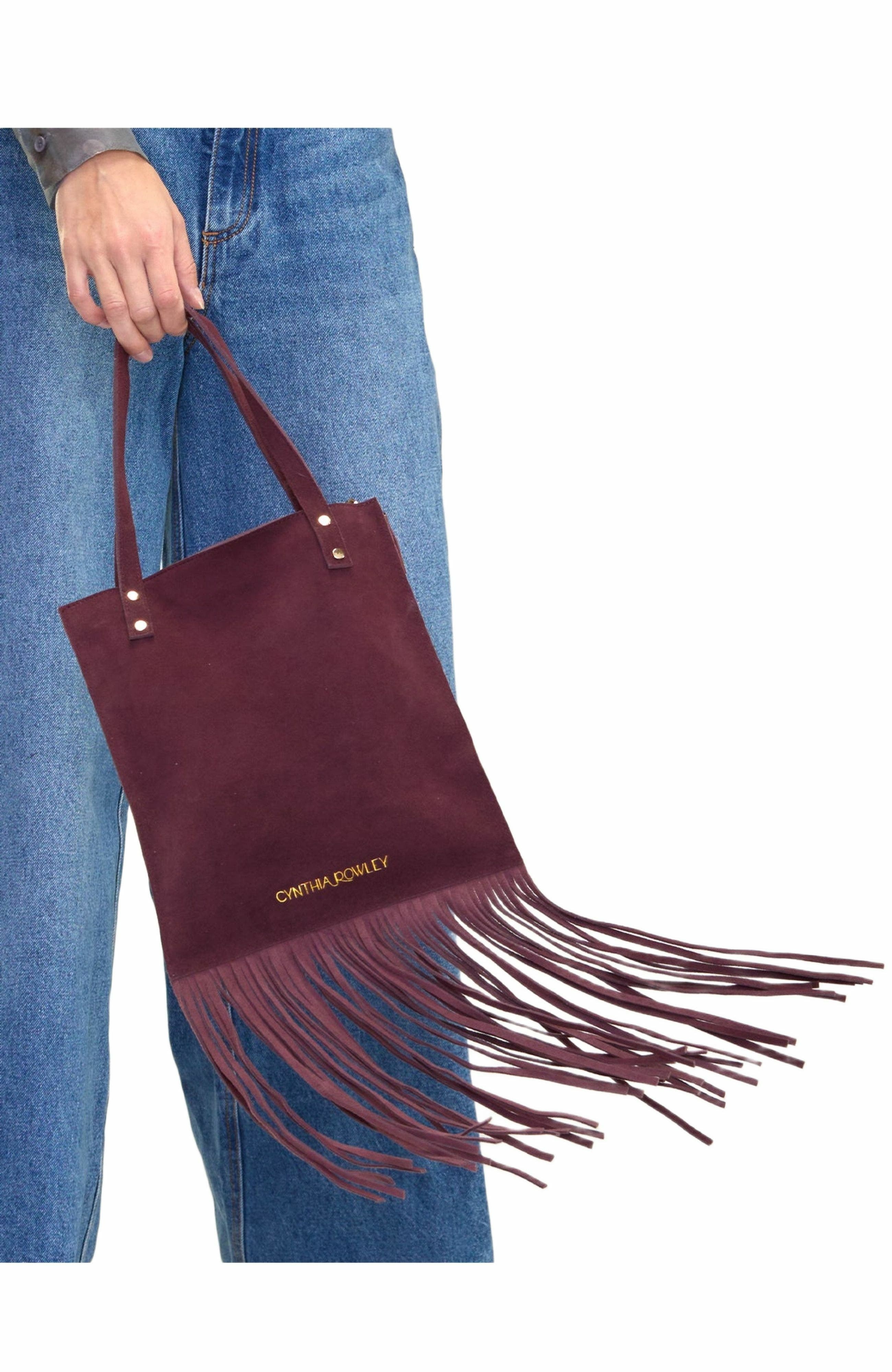 Cynthia Rowley Felicity Fringe Suede Tote in Borwn Gold at Nordstrom - 3