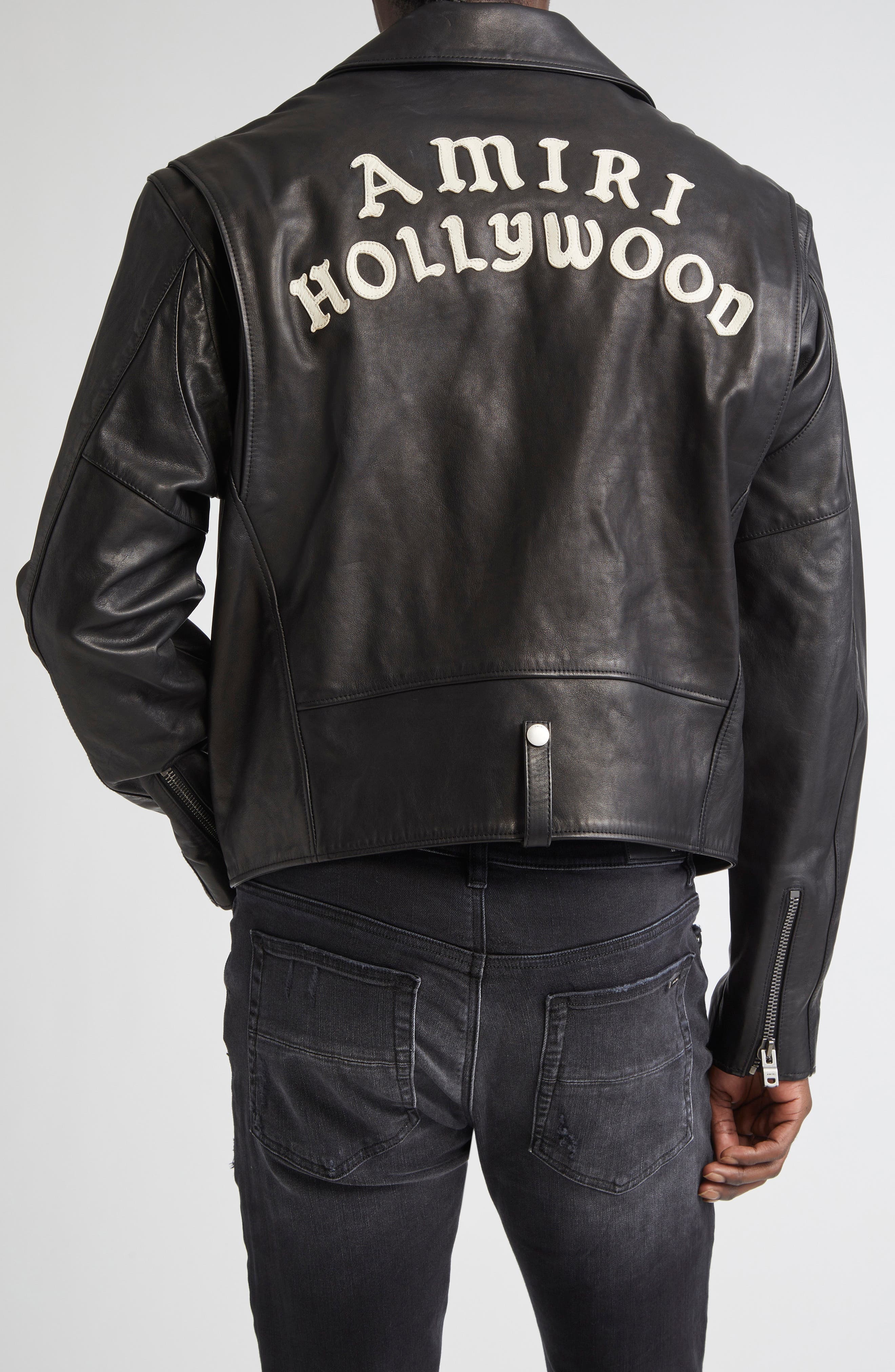 AMIRI Hollywood Appliqué Leather Biker Jacket in Black at Nordstrom - 3