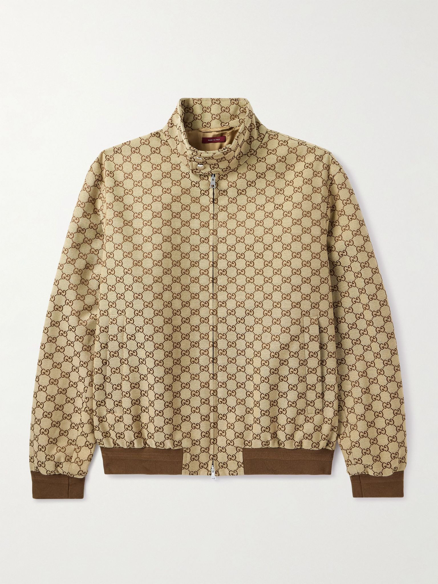 Monogrammed Cotton-Blend Canvas Bomber Jacket Brown - 1