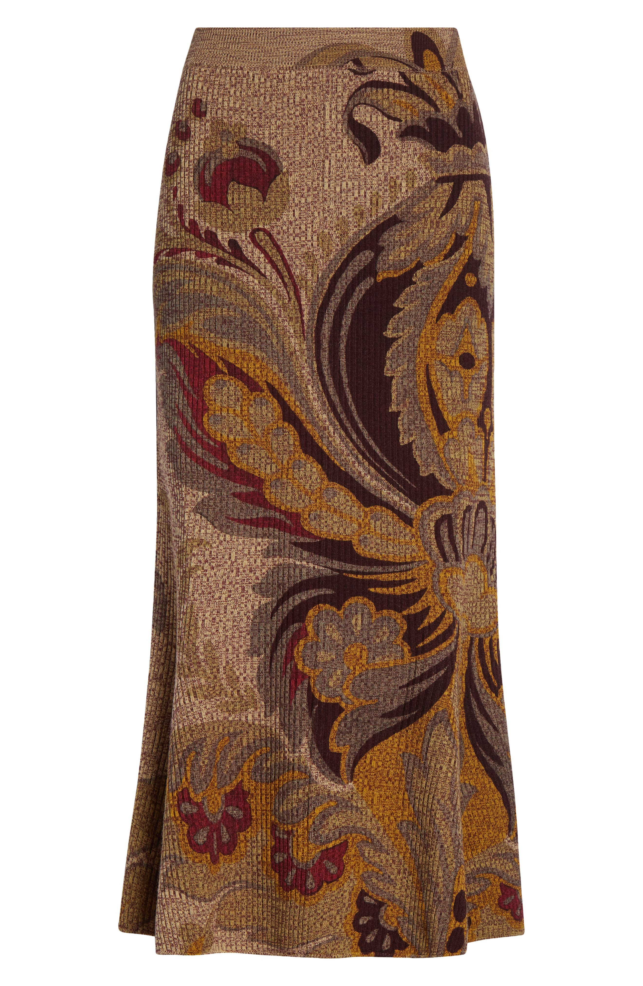 Etro Paisley Rib Wool Trumpet Skirt in Beige Multi at Nordstrom - 5