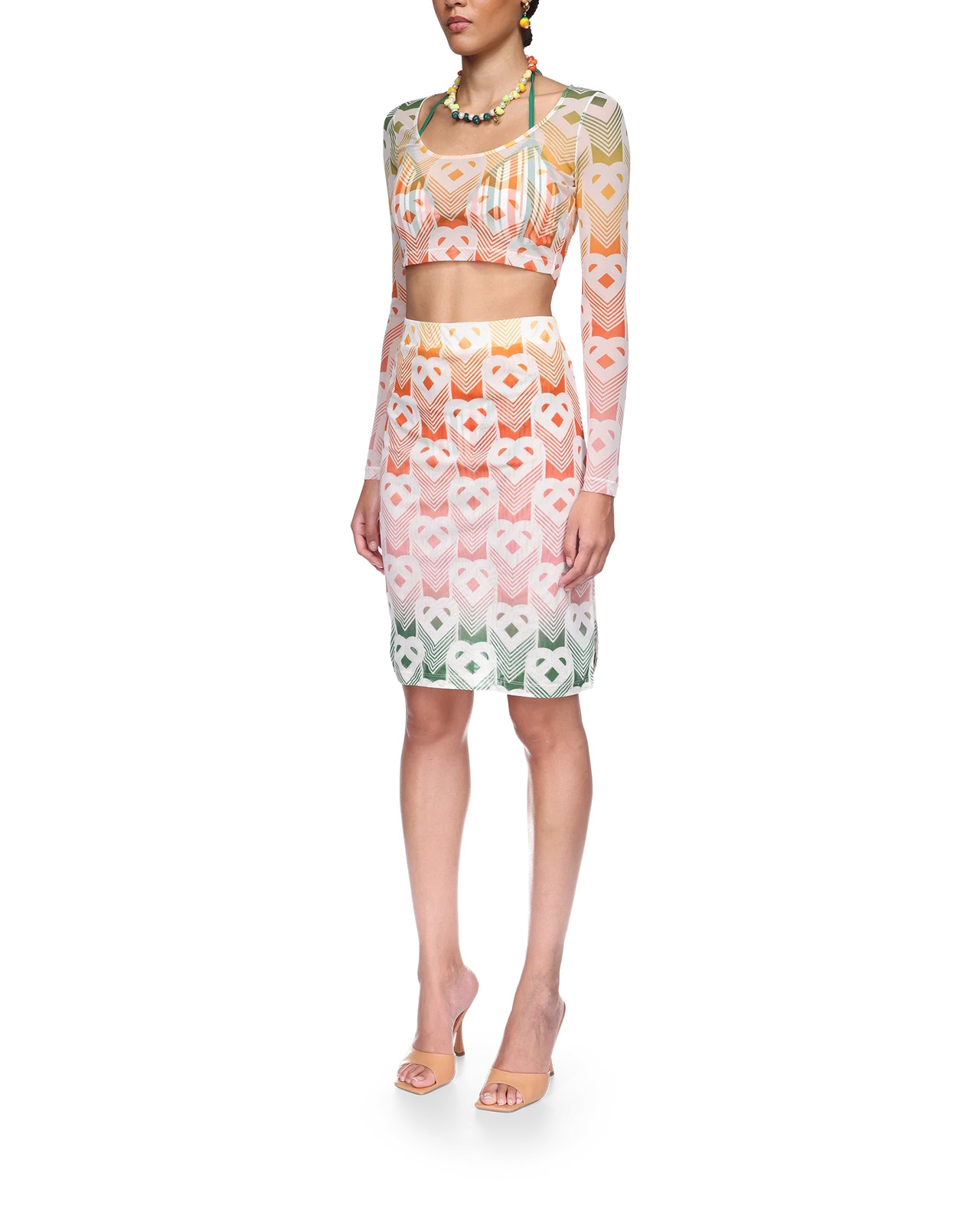 Gradient Heart Monogram Mesh Skirt - 4