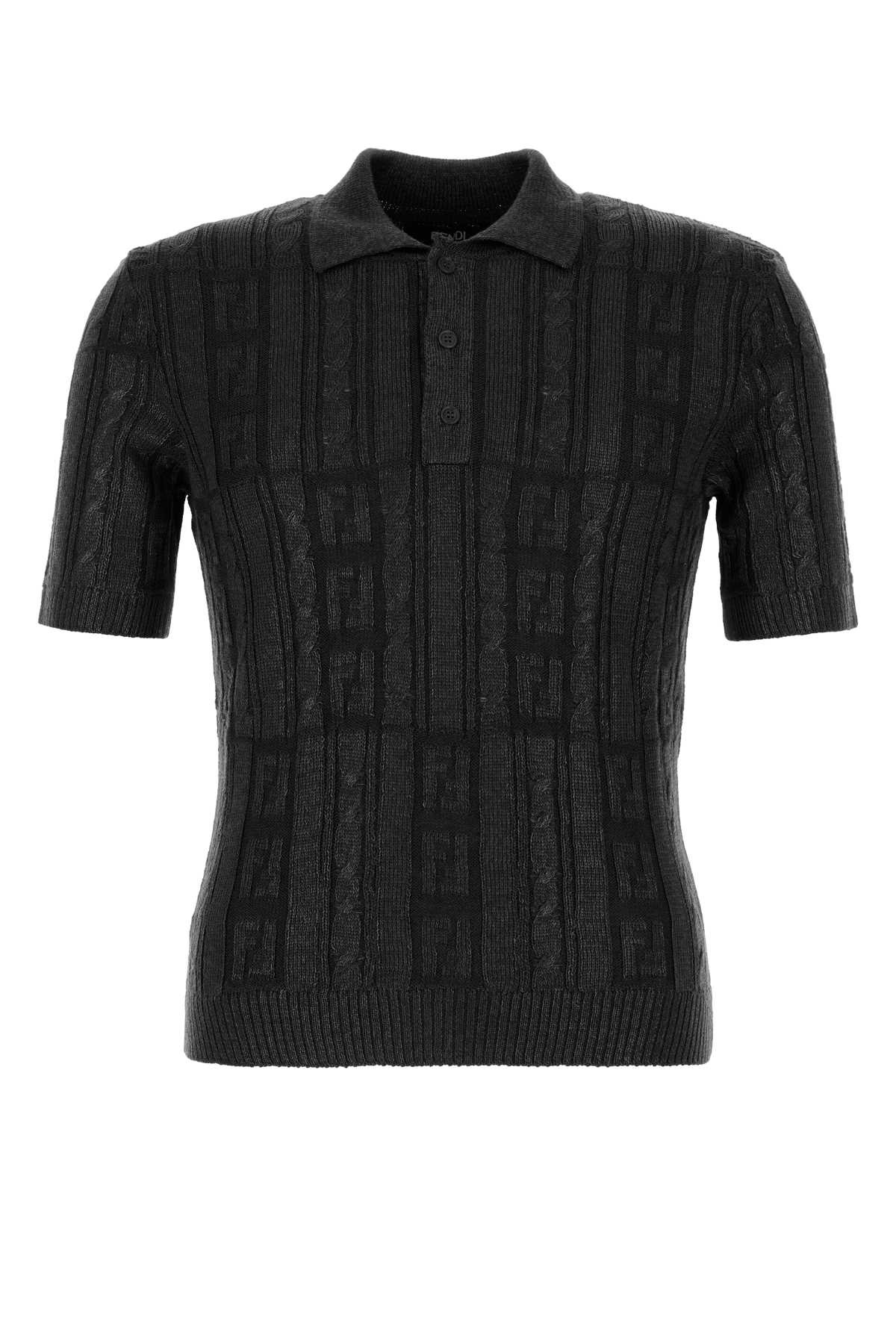 Fendi Men Black Wool Polo Shirt - 1