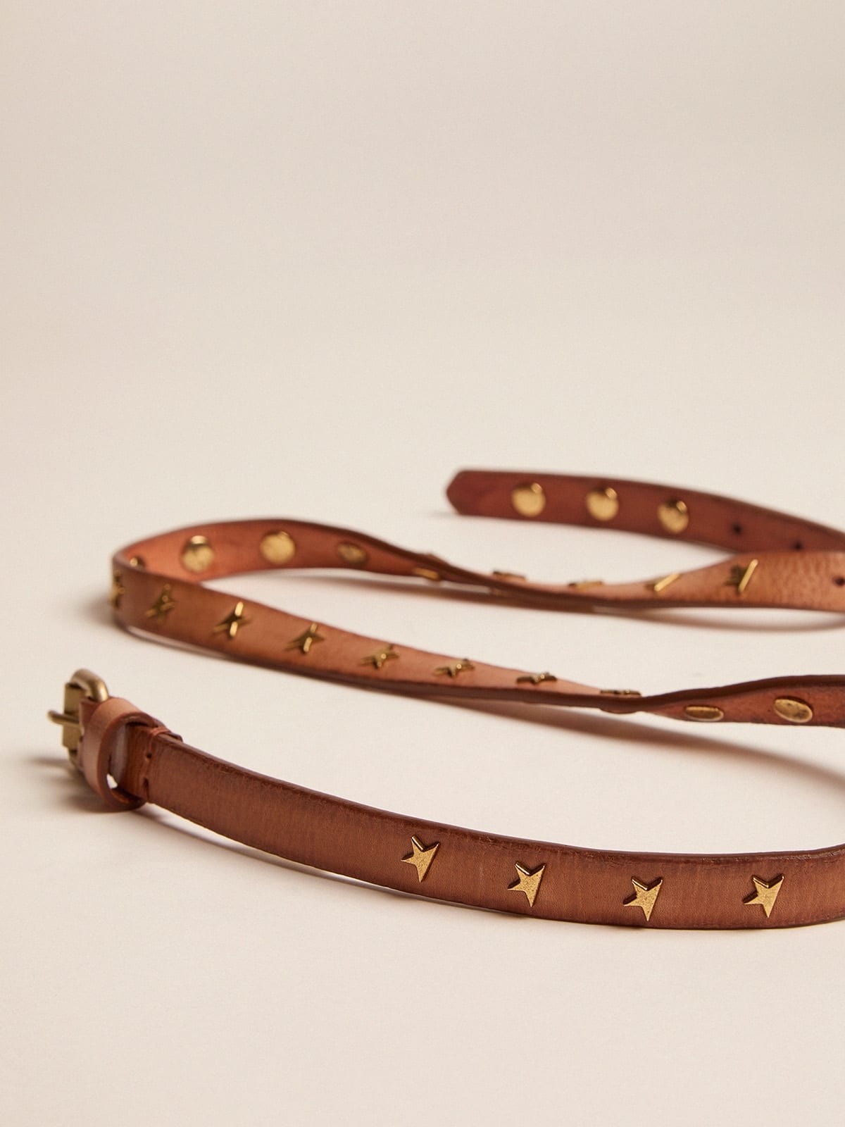 Molly tan leather belt with star-shaped studs - 3