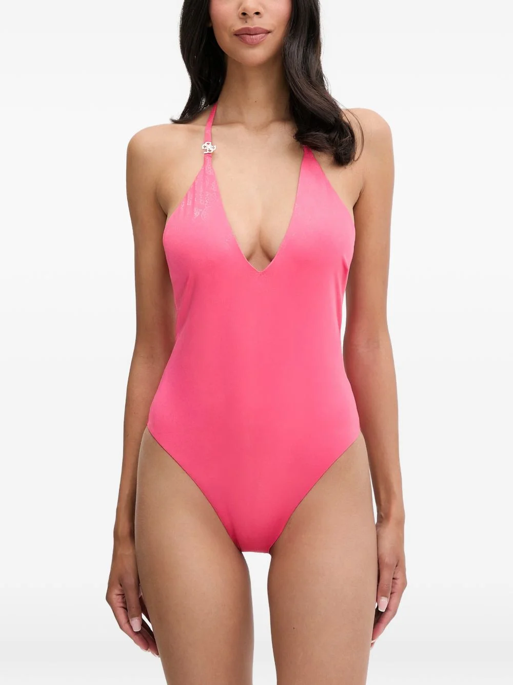 logo-plaque halterneck swimsuit - 1