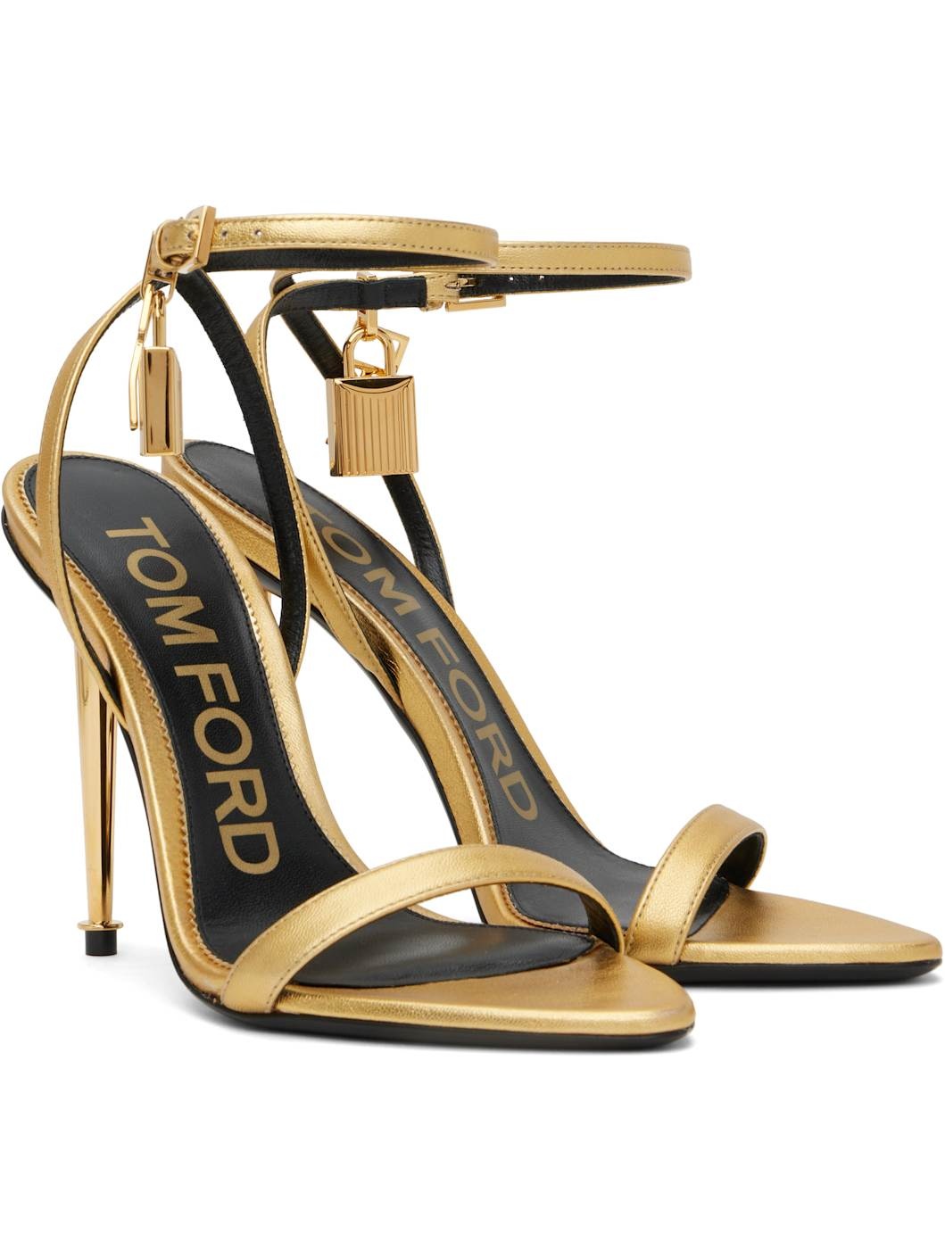 Gold Padlock Pointed Naked Heeled Sandals - 4