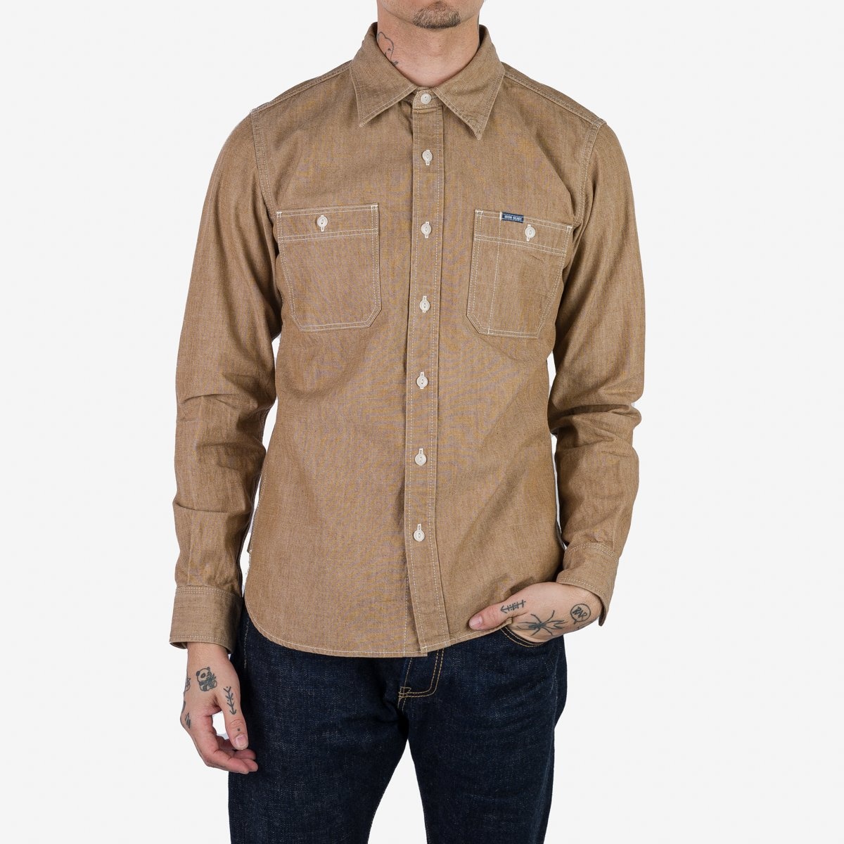 IHSH-363-MOC 10oz Organic Chambray Work Shirt - Mocha - 3