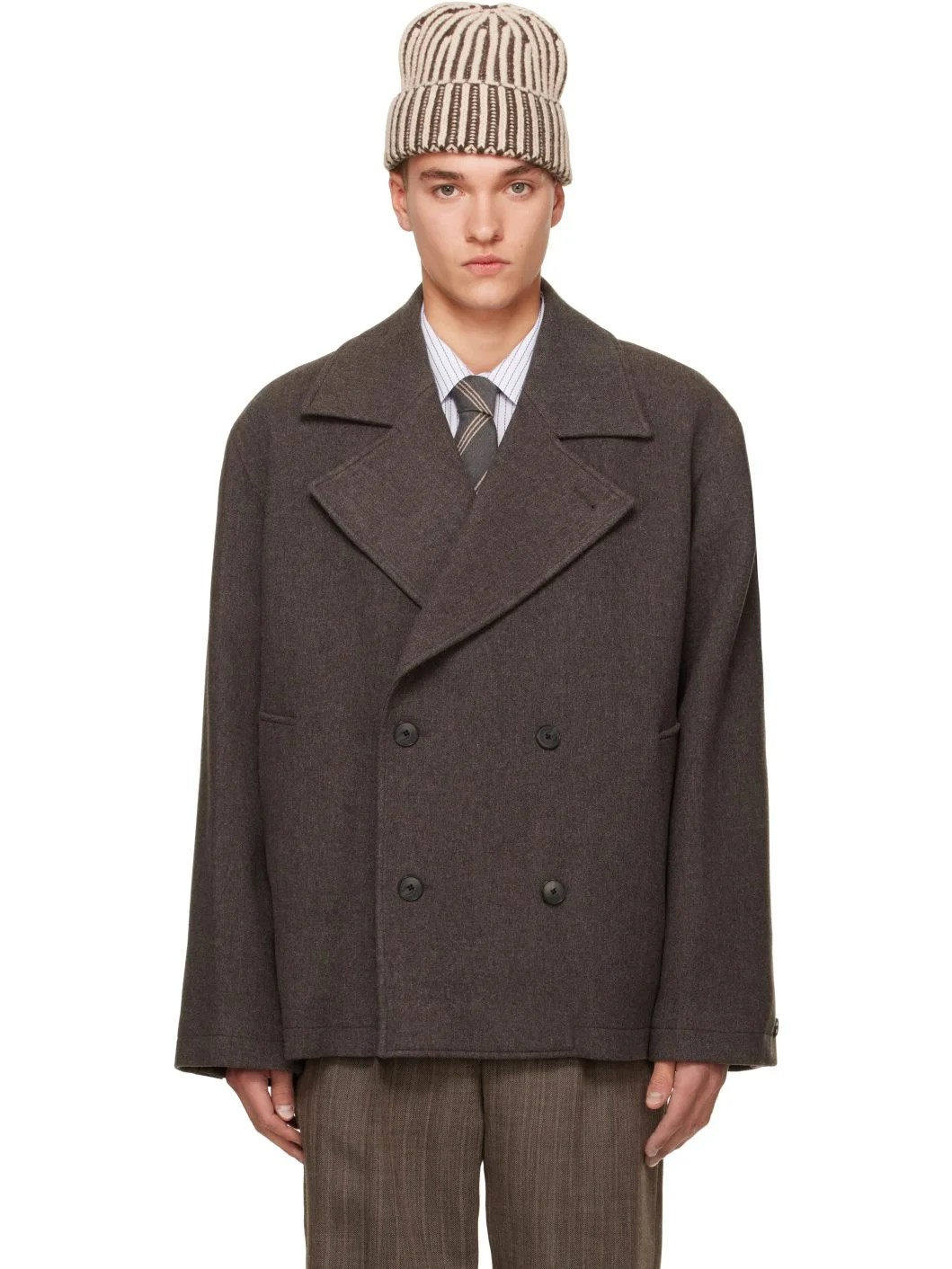 Brown Sentence Peacoat Jacket - 1