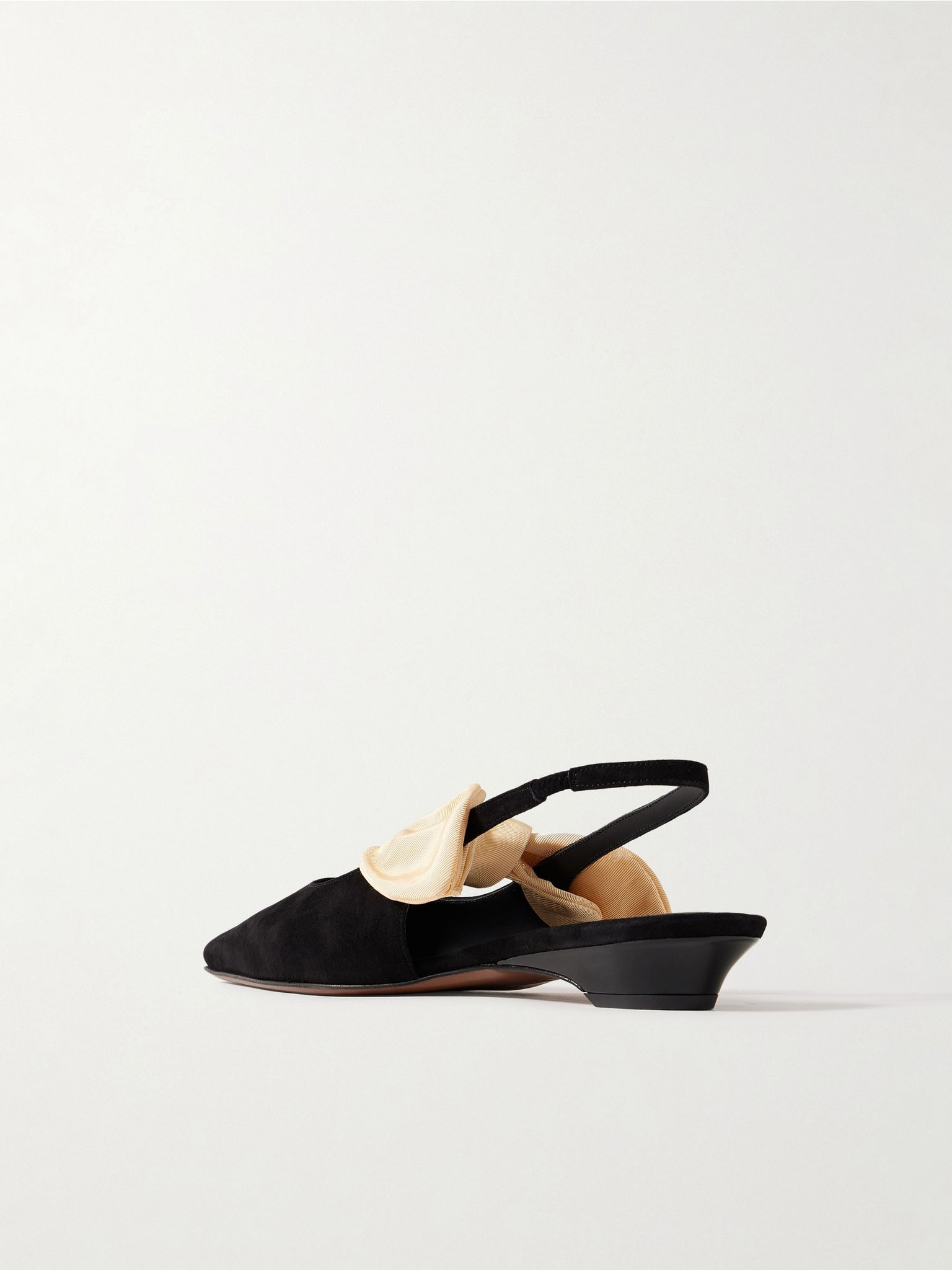 Uba bow-embellished faille and suede slingback flats Black - 3