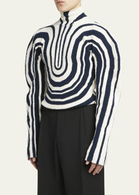 Bottega Veneta Men's Ribbed Curved Swirl Turtleneck