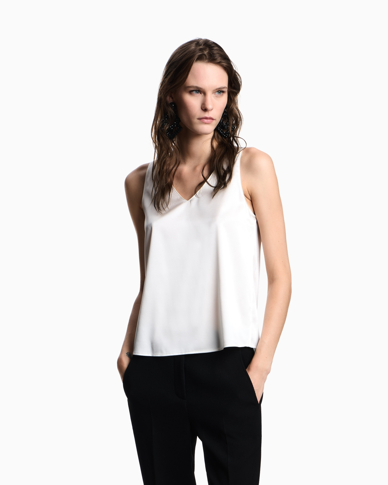 SILK SATIN V-NECK TOP - 4