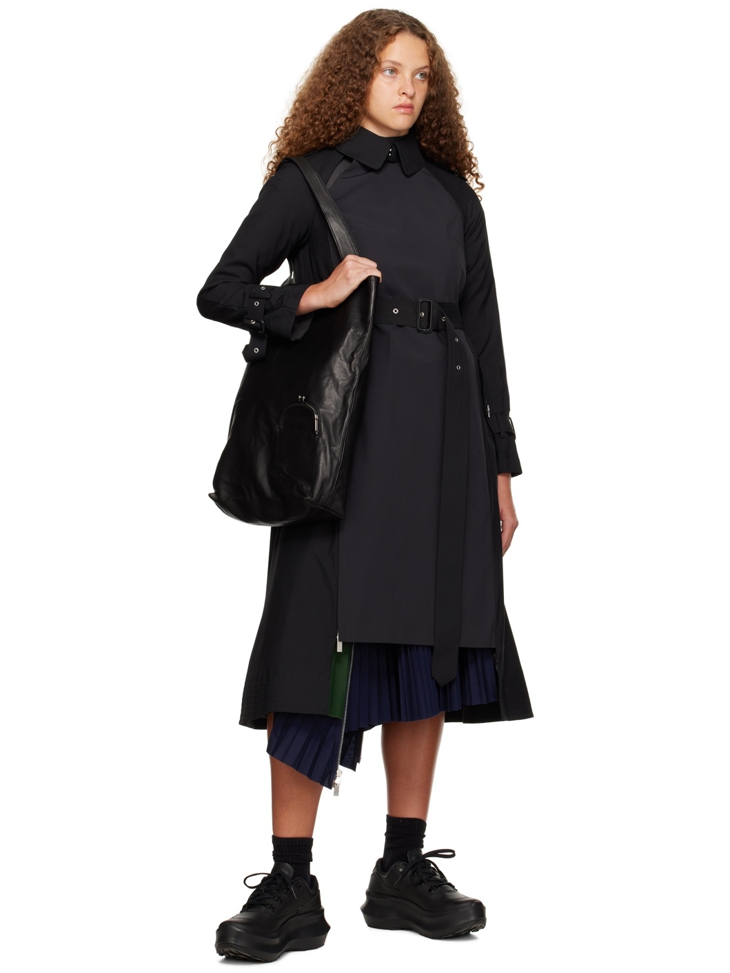 Black Paneled Trench Coat - 4