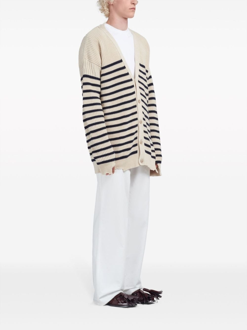 striped V-neck cardigan - 2