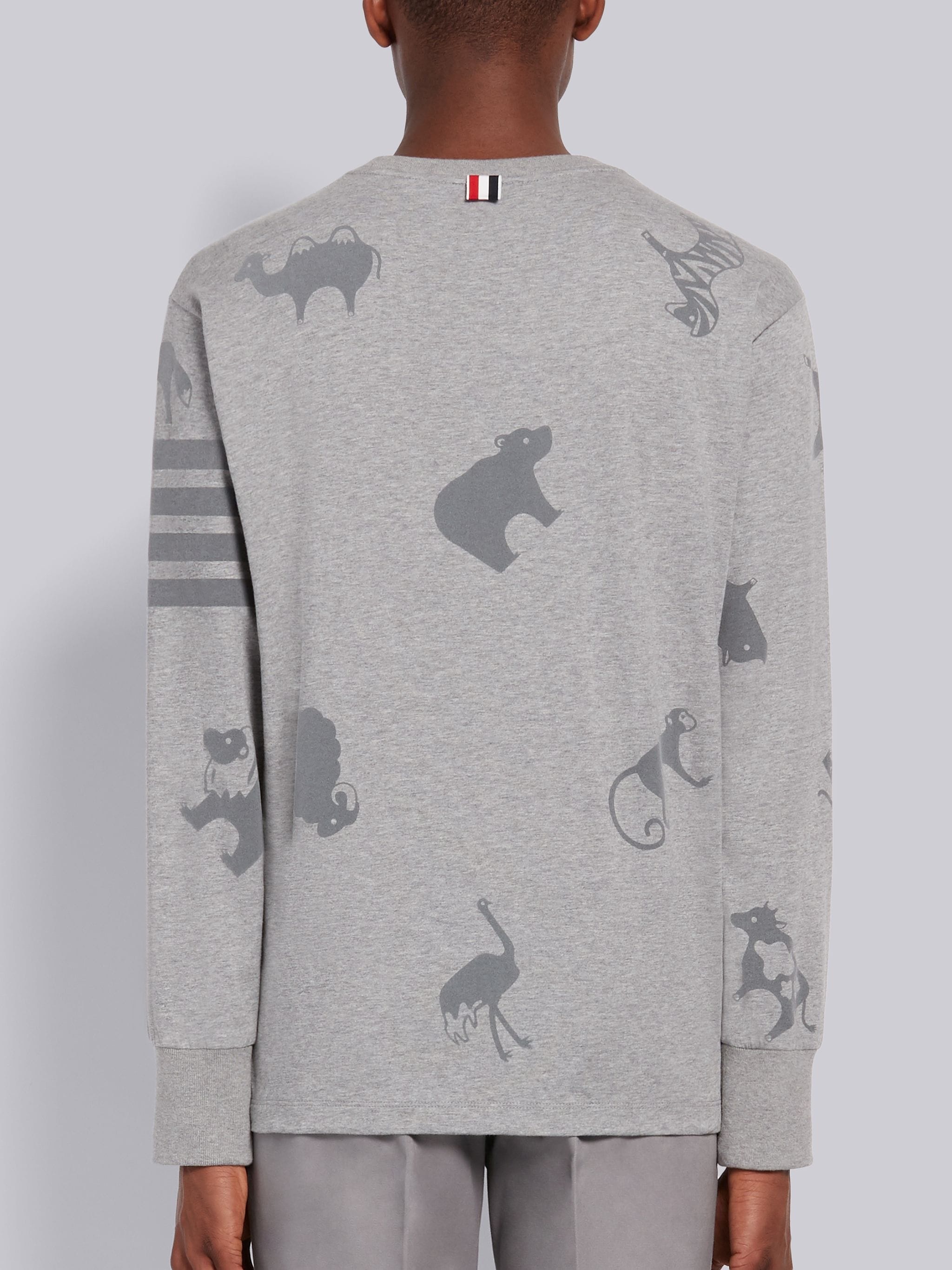 Light Grey Cotton Jersey Tonal Multi-Animal Icon 4-Bar Long Sleeve Tee - 3