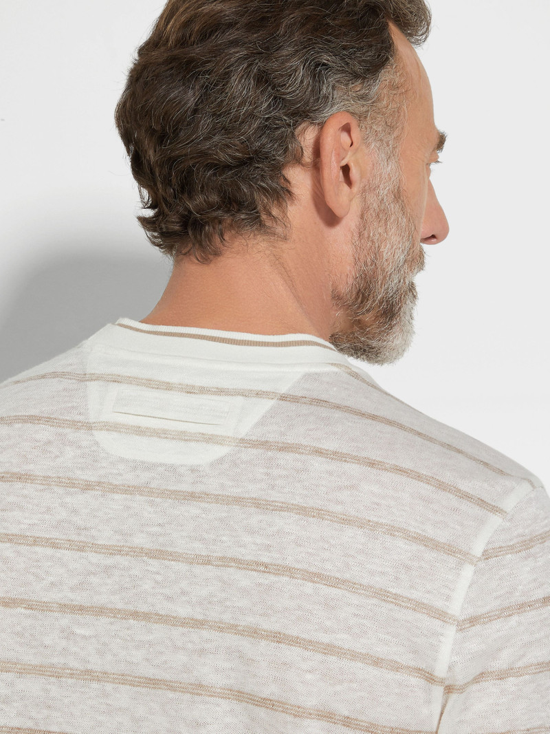 ZEGNA WHITE AND LIGHT TAUPE LINEN T-SHIRT outlook
