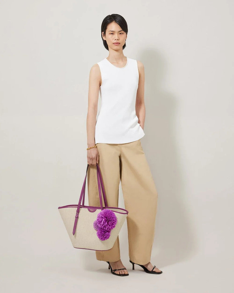 Mulberry Basket Tote Orchid Bloom Raffia & Pom Poms outlook