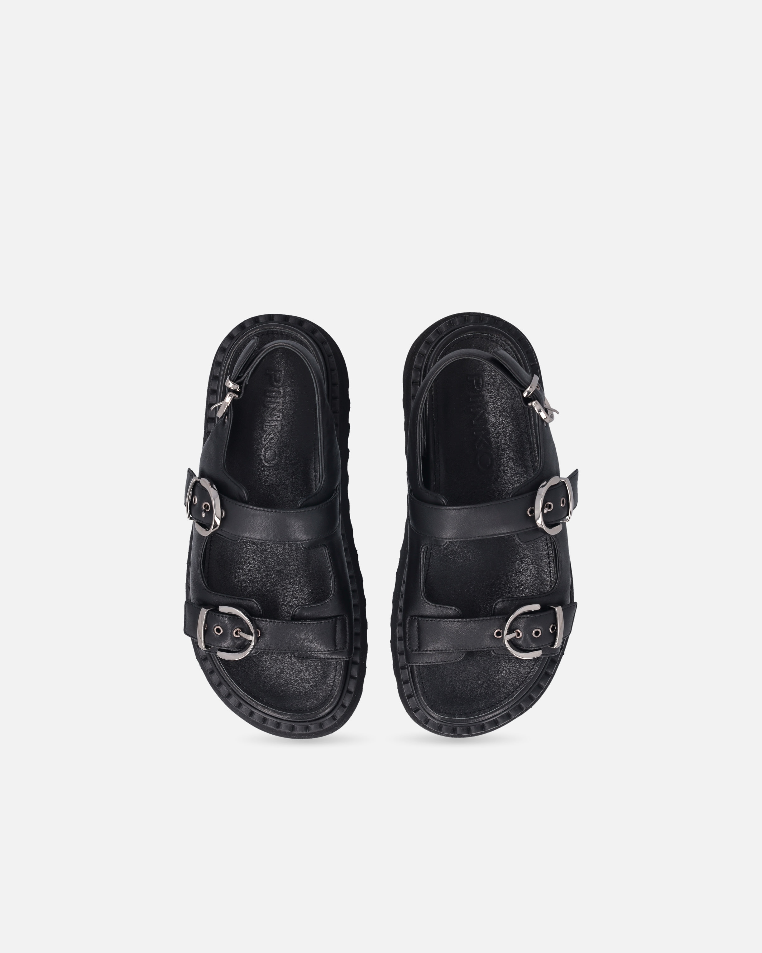 PINKO NAPPA LEATHER SANDALS WITH STRAPS AND WEDGE HEEL