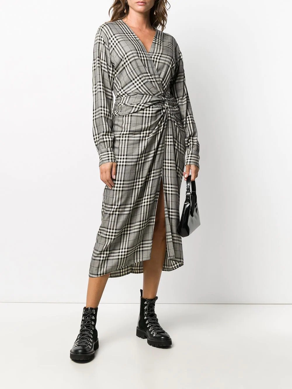 check-pattern wrap dress - 2