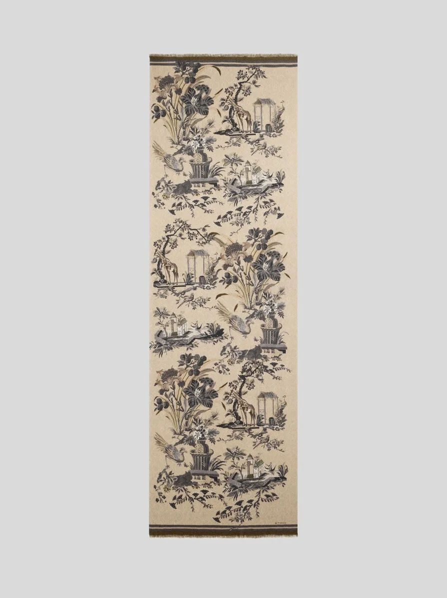 BRUSHED WOOL SCARF WITH TWO PRINTS - 1
