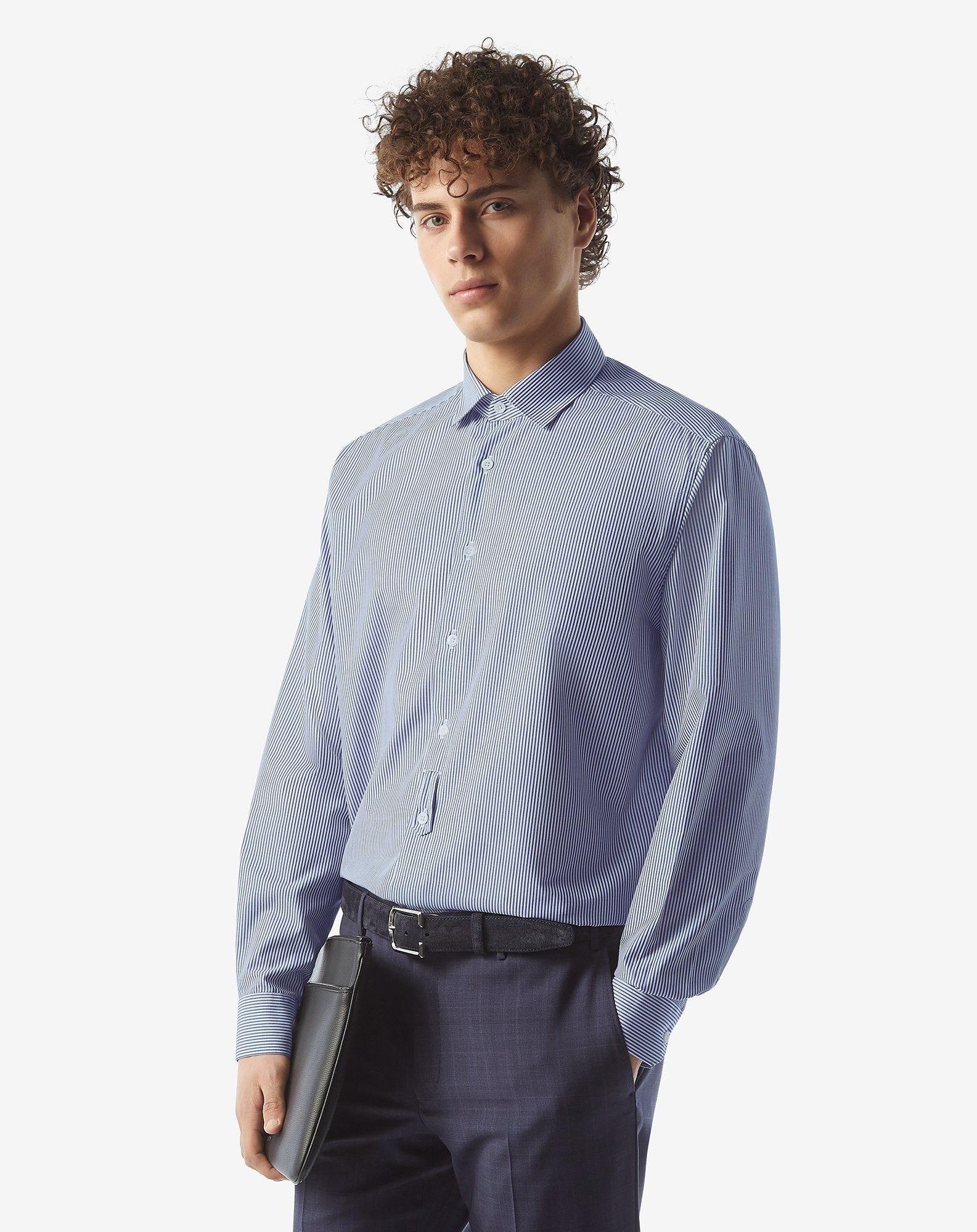 Pure cotton shirt with white/blue micro stripes - 2
