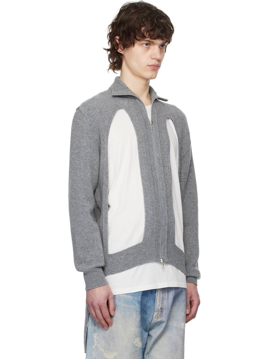 Gray Zip Up Cut Out Window Cardigan - 2