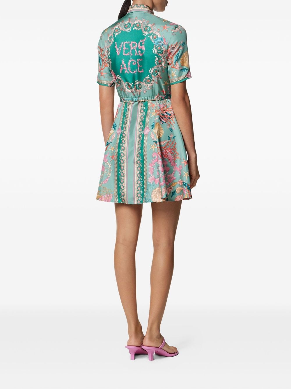 Underwater Barocco silk mini shirt dress - 3